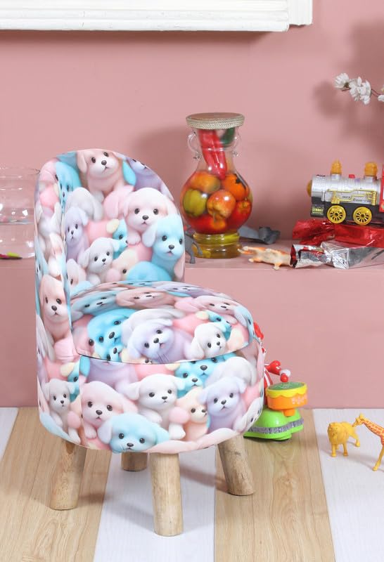 Image of Ottoman Kids pouffe Small Stool for Baby Chair Study Table Stool for Kids Room Baby Sofa Stepstool Children Cartoon Wooden Chair, 14x26 Inch, Puppy Dog