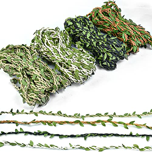 HAOMEEDUO 40 m Cuerda de Yute Natural con Hoias Artificiales Cuerda Yute Hoias Cuerda Arpillera Cuerda de Cañamo Natural Cuerda Trenzada Cuerda con Hoias para Manualidades Decoración Jardinería Boda Cover
