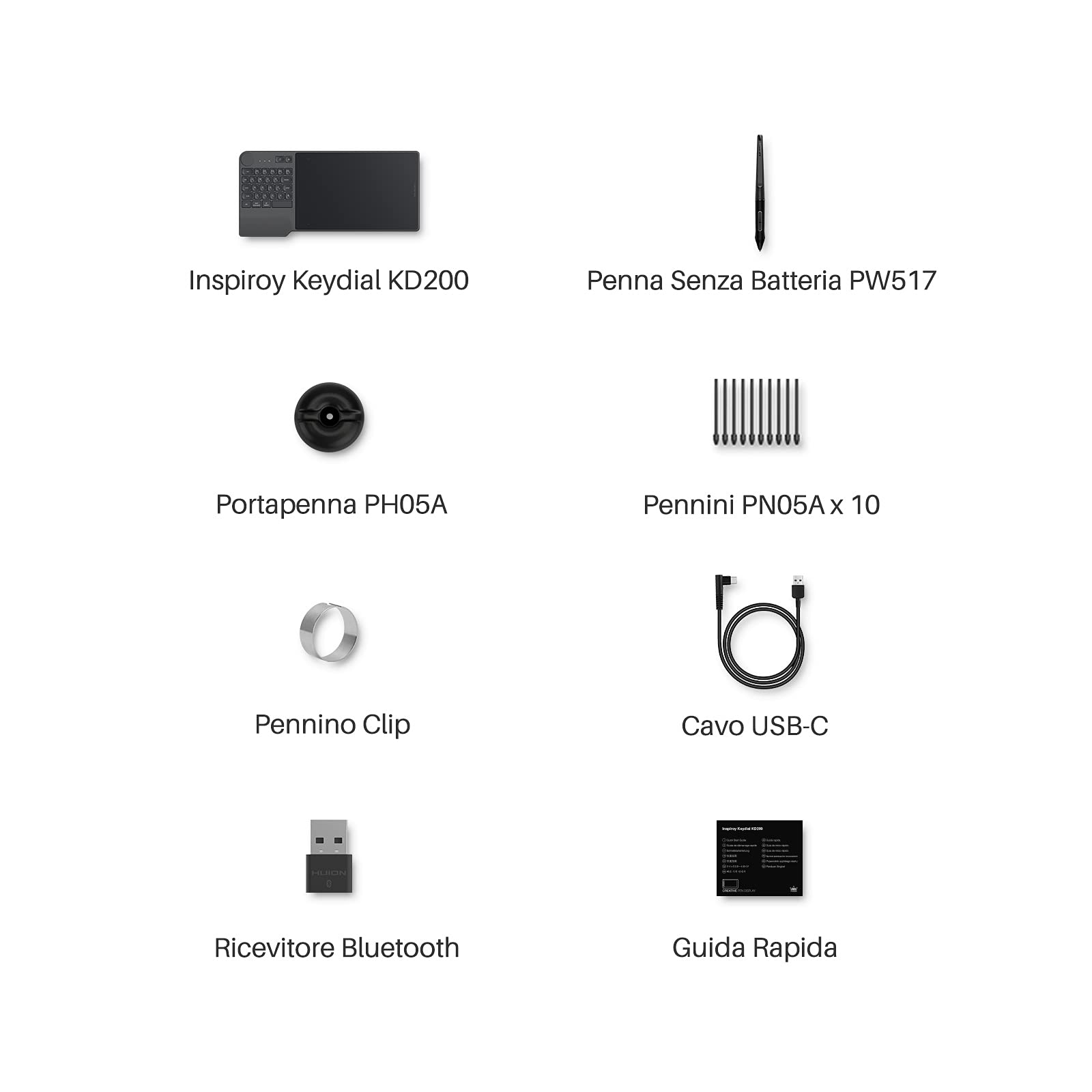 HUION Tavoletta Grafica Inspiroy Keydial KD200 Bluetooth 5.0, Tavolette Grafiche 8,9 x 5,6 pollici con Tastiera, Controller Quadrante e 23+5 Tasti, Tavola Grafica a Ricarica Rapida