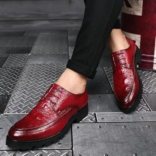 Men's Leather Lace-up Platform Casual Dressy Oxfords,Fashion Round Toe Brogue Business Formal Shoes for Party Wedding Driving Walking Shoes3