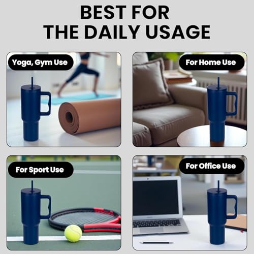 Image of Personalised with Your Name, 1200ml Tumbler with Straw-Handle-Stainless Steel Double Wall Insulated Cup | Leakproof Sipper Mug for Hot-Cold Drinks |Coffee - WaterTumbler (Navy Blue Custom)