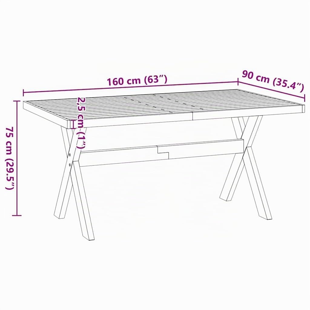 vidaXL Mesa Comedor NOAIN Patas Forma X Madera Maciza Pino 160x90x75cm