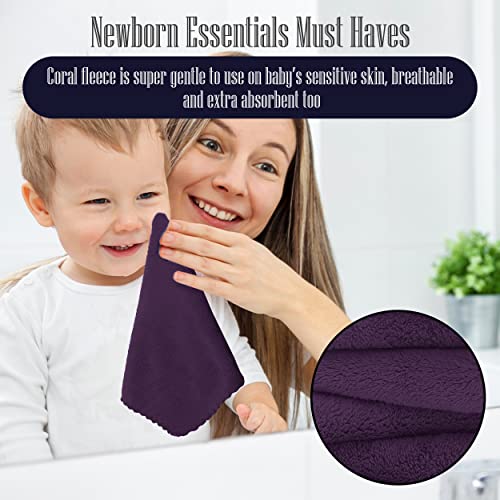 Image of 16 Pack Baby Washcloths - Luxury Coral Fleece - Extra Absorbent and Soft Wash Clothes for Newborns, Infants and Toddlers - Suitable for Sensitive Skin and New Born - Baby Shower - Plum, 10x10 Inch