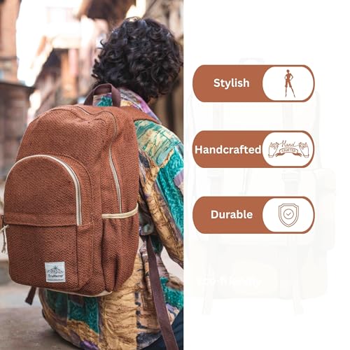 Classic Hemp Backpack, Brown – Stylish & Durable Backpack, Comfortable Adjustable Straps, Multiple Compartments, Ideal for Travel, Hiking & Daily Use3