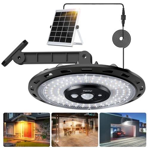 FabStyl Lampadario Solare con Telecomando, 3000LM/3 Colori/5 Modi Lampada Solare da Interno/Esterno, IP65 Impermeabile, Cavo 5M, Illuminazione per Giardino Balcone Vialetto