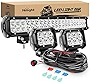 Nilight - ZH002 20Inch 126W Spot Flood Combo Led Off Road Led Light Bar 2PCS 18w 4Inch Spot LED Pods With 16AWG Wiring Harness Kit-3 Lead, 2 Years Warranty