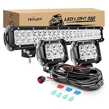 AMAZON - Nilight – ZH002 20Inch 126W Spot Flood Combo Led Off Road Led Light Bar 2PCS 18w 4Inch Spot LED Pods With 16AWG Wiring Harness Kit-3 Lead, 2 Years Warranty