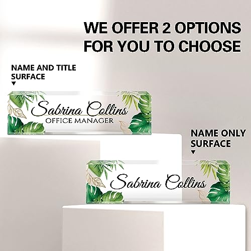 Image of Custom Name Plate for Desk, Desk Name Plate Personalized, Office Decor for Women Men, Acrylic Desktop Accessories, Office Appreciation Gifts for Boss Social Workers Nurse Teacher Employee(Green Leaf)