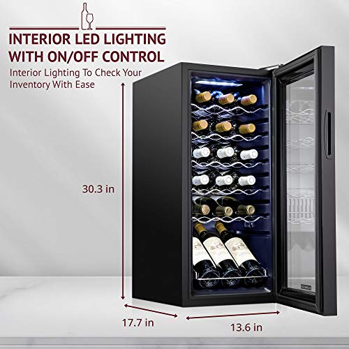 Schmecke 18 Bottle Compressor Wine Cooler Refrigerator w/Lock | Large Freestanding Wine Cellar | 41f-64f Digital Temperature Control Wine Fridge For Red, White, Champagne or Sparkling Wine - Black