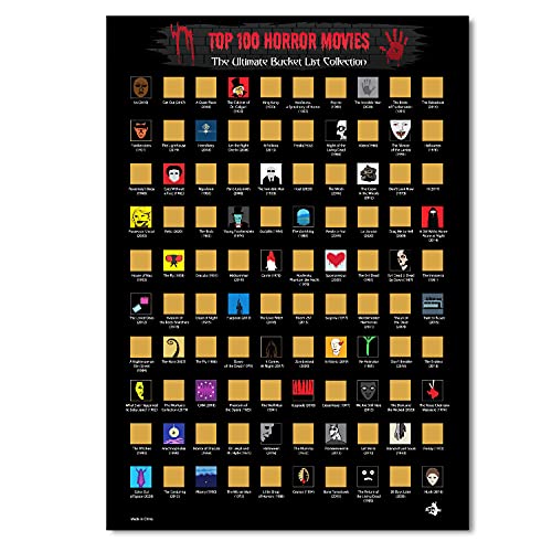100 Horror Movies Scratch Off Poster with Scratching Tool- Bucket List Collection - Halloween Horror Movie Gifts and Decor - Top 100 Horror Movie Poster