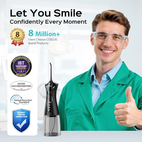 coslus water dental flosser pick for teeth 4 modes cordless portable 300ml larger tank water teeth cleaner ipx7 waterproof flossing cleaning picks for home travel black c30fc5360