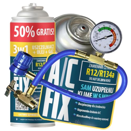A/C FIX Remplacement du gaz Refrigerant 3en1 R134a 1x235 g pour Climatisation manometre clim,...