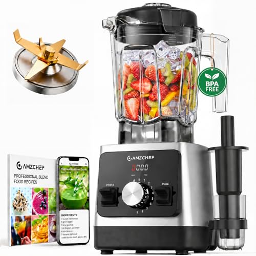 AMZCHEF Blender Électrique 1800W, Mixeur Haute Performance avec Bol 2L Tritan Sans BPA, 6 Lames en Acier Inoxydable Revêtement Titane, Smoothies, Glace...
