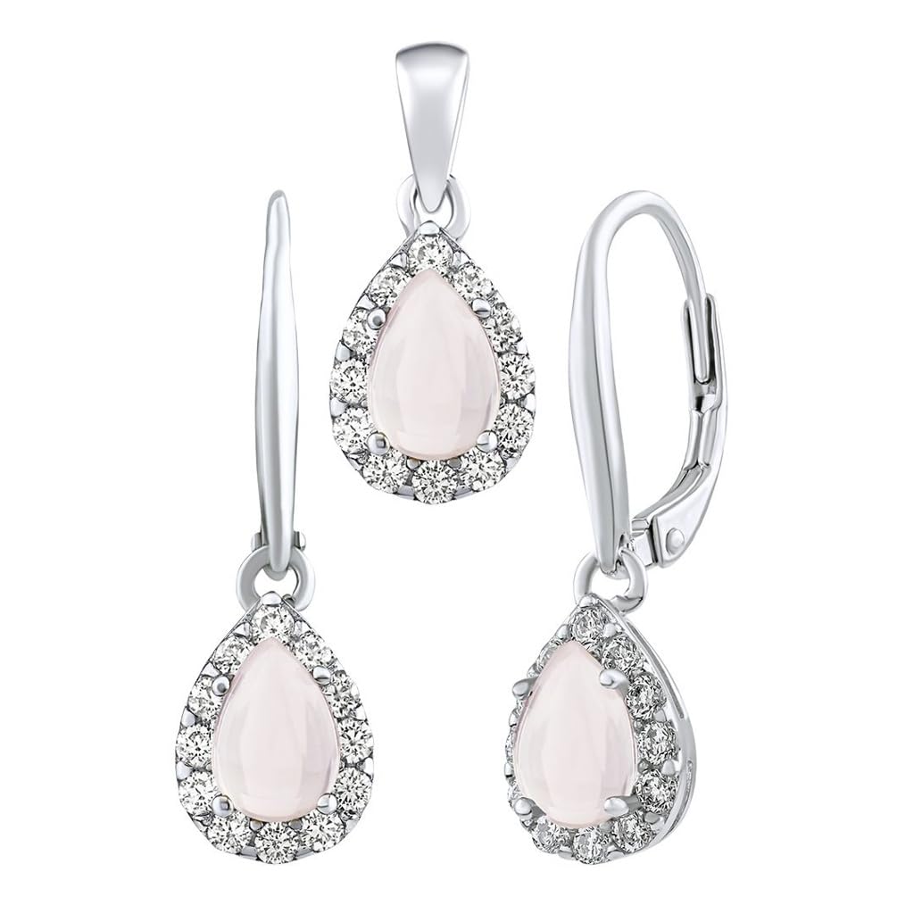 SILVEGO Edelstein Schmuck Set aus 925 Sterling Silber Ohrringe und Anhänger