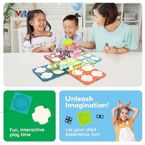 Image of PicassoTiles 85pc Race Car Track Construction Builder Set with Rotating Reversible Tracks Dinosaur Vehicle Road Signs Buildings and Accessories STEM Learning Pretend Play Racing Fun Kids Ages 3+ PTR22