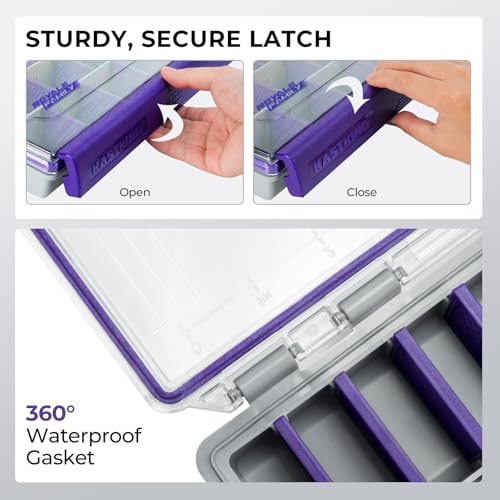 Image of KastKing HyperSeal Waterproof Tackle Box, 3600 and 3700 Tackle Trays, Fishing Tackle Box Organizer with Removable Dividers, Lure Box and Terminal Tackle Storage,Purple