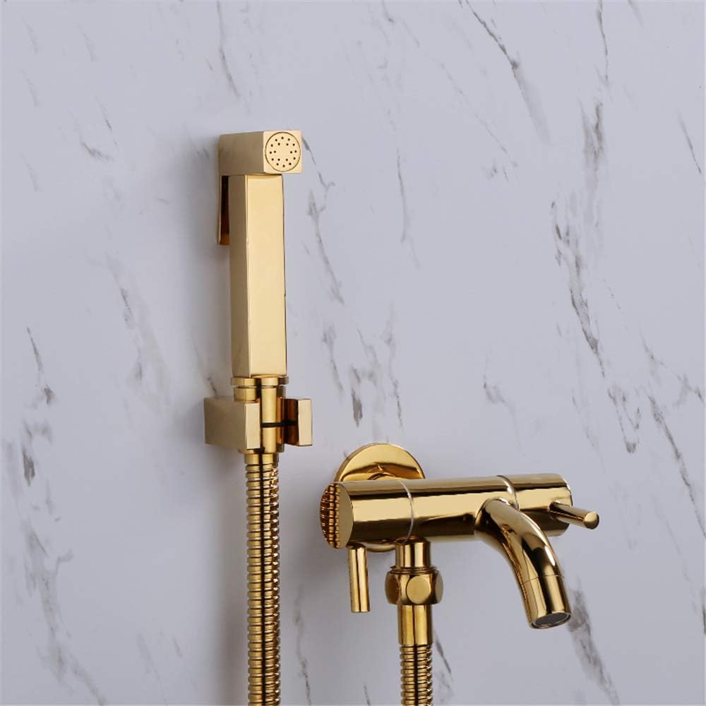Faucet/Tap,Handheld Bidet Sprayer Gold Solid Brass Square Toilet Shattaf Douche Kit Dual Copper Faucet Shower Set,