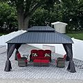 PURPLE LEAF 12' X 16' Permanent Hardtop Gazebo Outdoor Aluminum Gazebo with Heavy Duty Galvanized Steel Double Roof for Patio Lawn Garden Aluminum with Netting and Curtains Grey