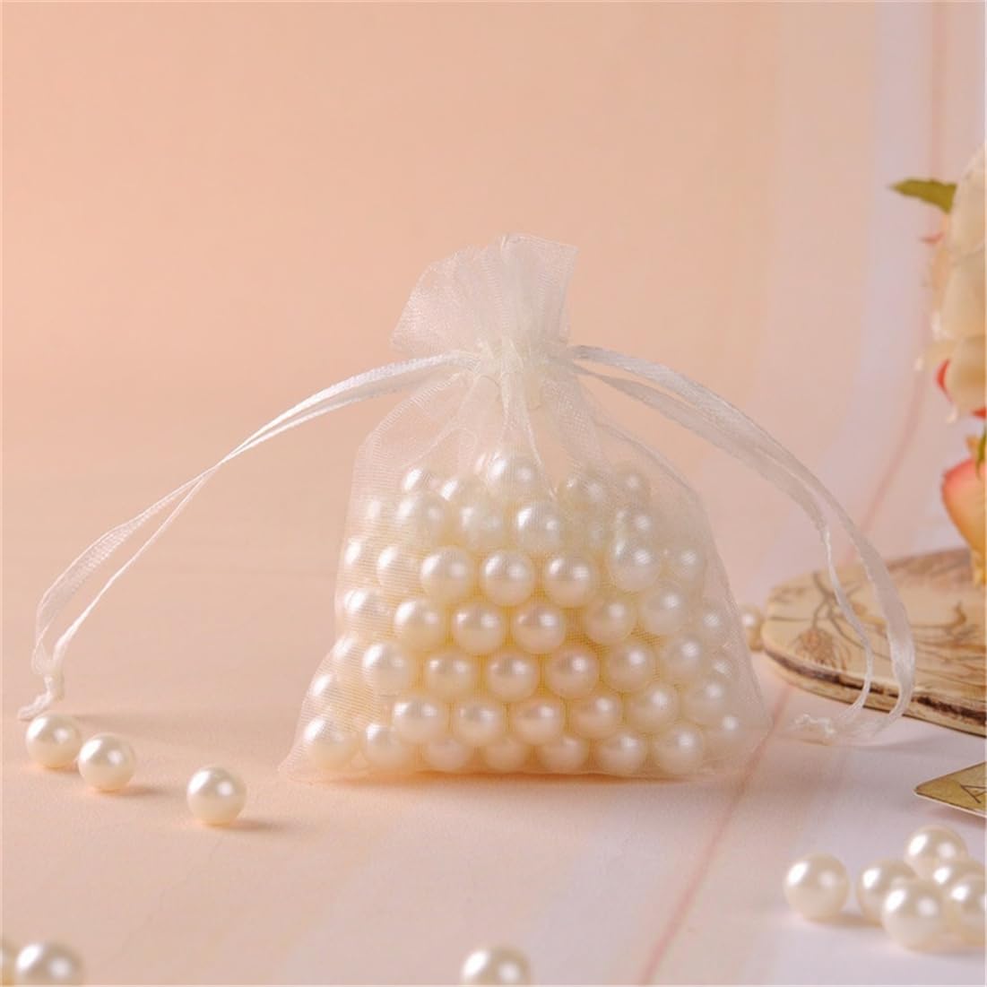 JekyTMP Lot de 450 sachets cadeaux en organza - 10 x 15 cm - Avec cordon de serrage - Pour mariage, Noël, festival, fête (beige)
