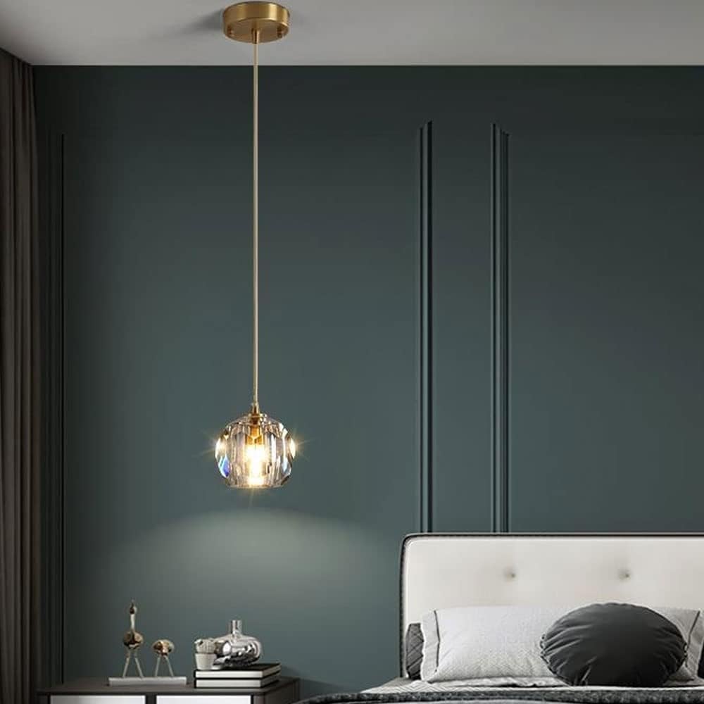 Nowoczesna pojedyncza głowica kryształowa szklana lampa wisząca LED luksusowa lampa wisząca z kutego żelaza długa linia mała lampa wisząca Nordic sypialnia nocna mały żyrandol E27