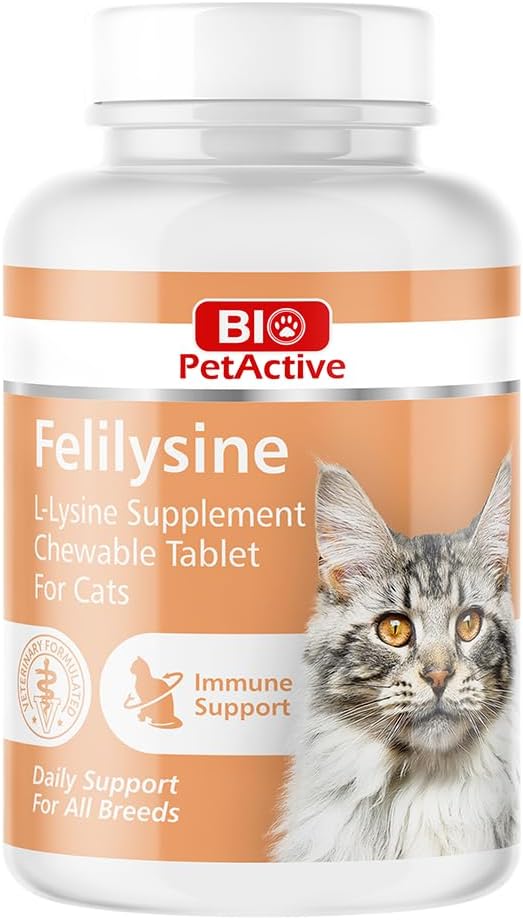 - Bio PetActive Felilysine 0,5 g 45 Tablet L-Lysine Supplement Chewable Tablet for Cats Helps in Immune Support Suitable for Dog Daily Support