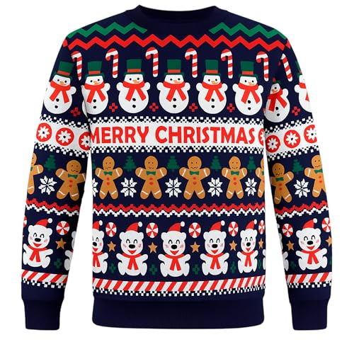 TIENDA EURASIA – Jersey Navideño Niño | Material 100% Poliéster | Estampado Navideño | Cuello Redondo | Multicolor | Manga Larga (FR/ES, Edad, 5 años, 6 años, Regular, Snowman)
