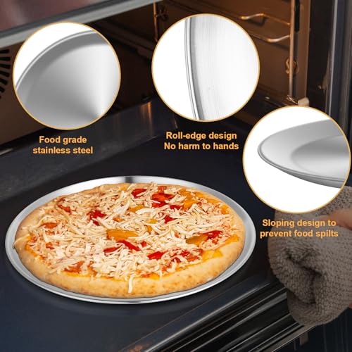 Set di 4 stampi per pizza in acciaio inox, 26 cm, extra spessi, piastre e stoviglie da campeggio, lavabili in lavastoviglie, antiruggine, versatili per pizza, insalata, torte (argento) - immagine 4