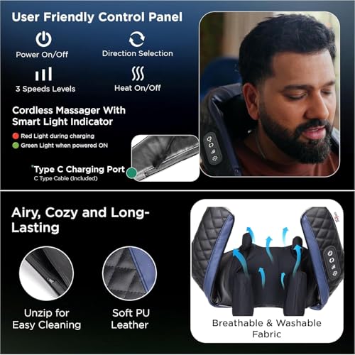 Image of Dr Physio USA 1048 Shiatsu Electric Neck and Back Massager Machine with Infrared Kneading Nodes for Cervical Neck, Shoulder, Back & Body Muscle Pain Relief