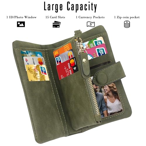 Image of CONISY Small Wristlet Wallets for Women, Leather Bifold RFID Wallet with ID Window Zipper Coin Purse | Small