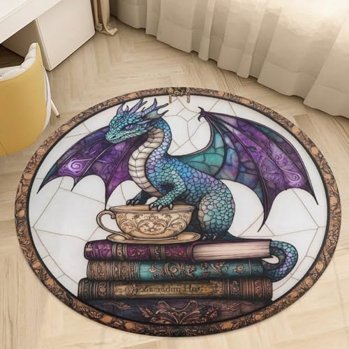 Tapis rond dragon vintage de 90 cm antidérapant style moderne - 7