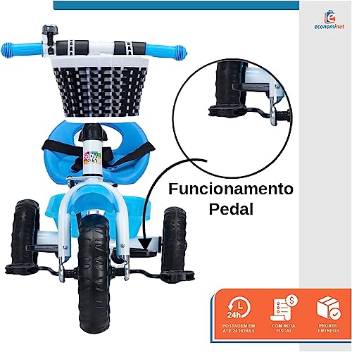 Triciclo Infantil com Empurrador Pedal 2 em 1 Passeio Criança Flex - Baby Style (Azul)
