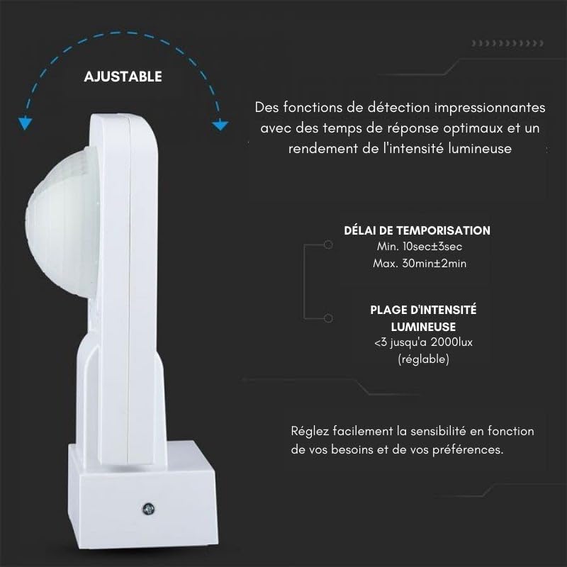 Détecteur de Mouvement Infrarouge Orientable IP65 Blanc - SILAMP