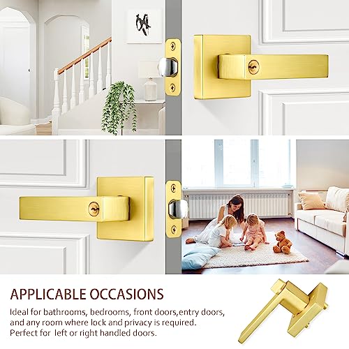Keyed Alike Gold Door Handles Door Knobs wth Lock,Satin Brass Door Lever by SHINY HANDLES - Used condition - Image 2