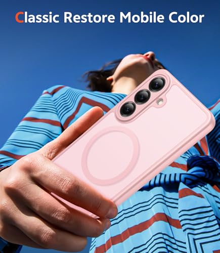 Image of FNTCASE for Samsung Galaxy S26-Plus Case: Matte Magnetic Phone Cases with Screen Protector Compatible with Magsafe Slim Anti Yellowing Protective Translucent Cover (C-Frosted Pink Magnetic)