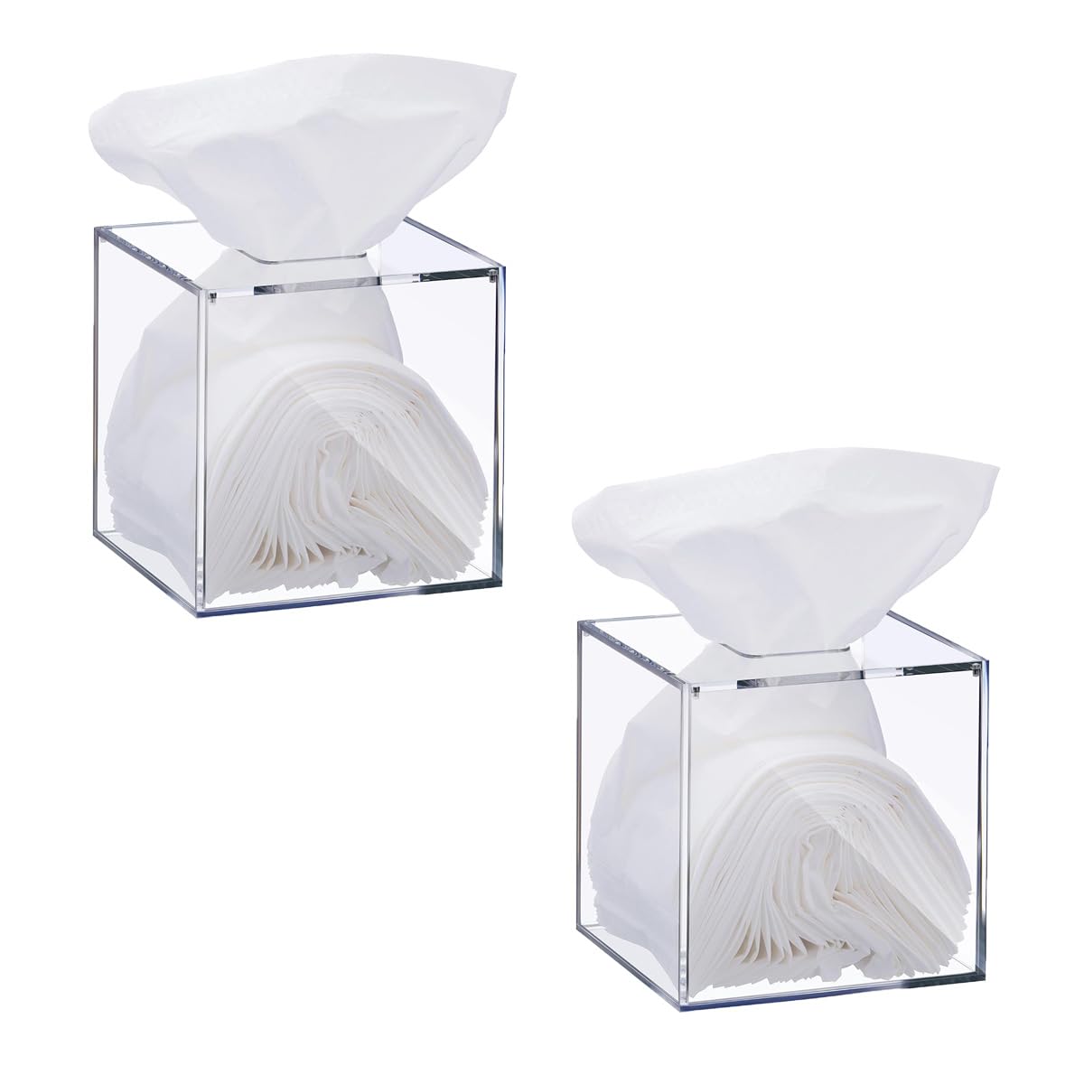 Beiyier 2 Pack Clear Acrylic Square Tissue Box - 4.7x4.7x5.5'' Napkin Organizer, Suitable for Bathroom, Bedroom, Dressing Table, Countertop, Dining Table