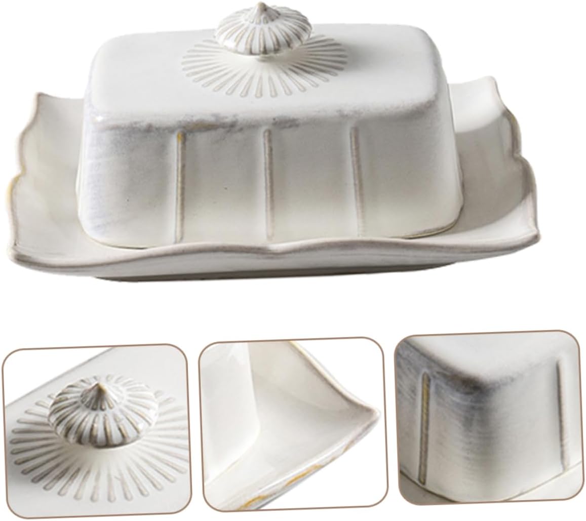 Ceramic Butter Dish Lid Food Serving Plate for Cheese and Desserts Elegant Kitchen Storage for Home Use