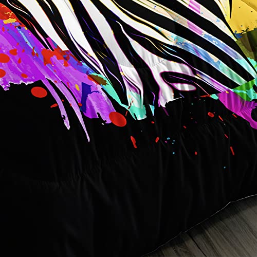 Bsntho Zebra Comforter Set Queen Size Kids Animal Print Bedding Set Colorful Splash Paint Comforter For Boys Girls Safari Duvet Set With 2 Pillow Shams Lightweight Microfiber For All Seasons #TOP5