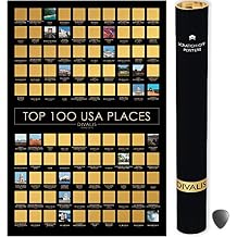 Divalis Top 100 US Places Scratch Off Poster Large Scratchable Poster of the Best Travel Destinations of the United States - Chart to Mark US Places Visited