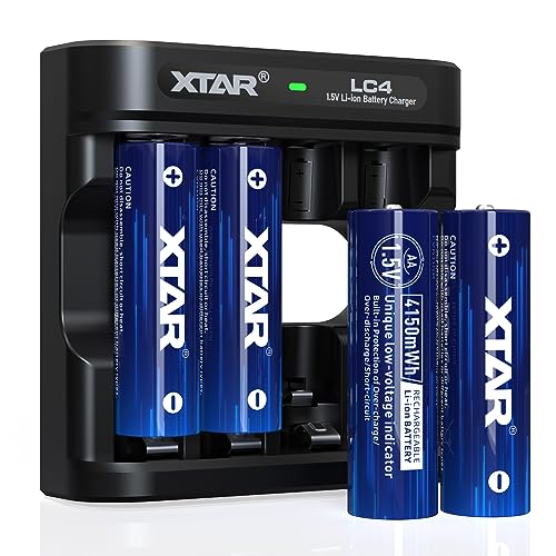 aa Batteries with Charger XTAR 1.5V Lithium aa Battery 4150mWh with LC4 Battert Charger (LC4+4pcs 1.5V AA 4150mWh)