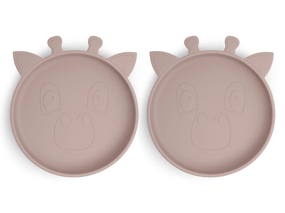 NuurooAlex Giraffe Shaped Silicone Deep Plate 2-Pack, 11.5 cm Diameter x 4.5 cm Height, Cobblestone