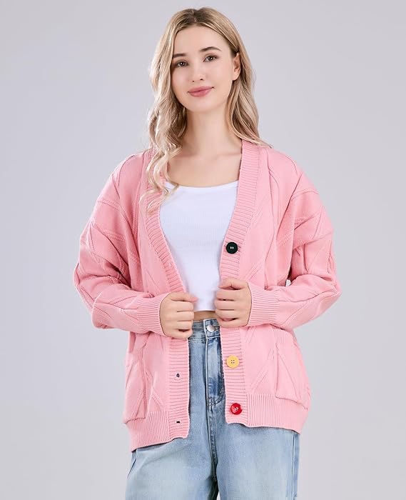 Image of utcoco Womens Open Front Cardigan Cable Knit Long Sleeve Button Down Embroidery Cardigan Sweaters