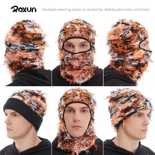 Image of ROXUN Distressed Ski Mask Balaclava, Yeat Shiesty Fluffy Knitted Full Face | Highly stretchy construction