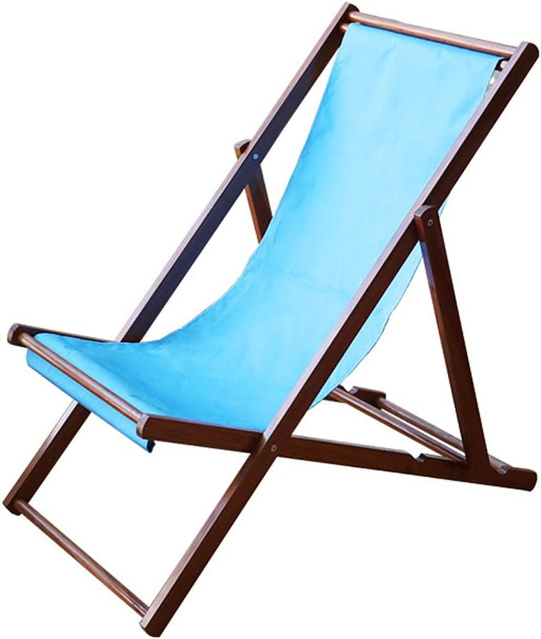 HIOD Outdoor Folding Chair Beech Lounge Chair Portable Breathable Recliner Wooden Garden Patio Lounge Beach Sun Lounger,Blue