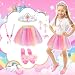 Imagen de Beipegin Disfraz Princesa Niña Falda Tutu Zapatos Princesa Joyas Corona Vestido Juguetes Regalos Navidad Cumpleaños para 3 4 5 6 años