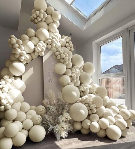 Image of Double Stuffed White Sand Balloons Different Sizes 18In 12In 5In Light Grey Pastel Balloon Garland Kit Off White Balloon Arch For Birthday Baby Shower Bridal Wedding Neutral Boho Theme Party