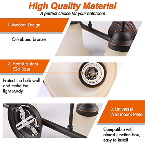 7Pandas Bathroom Vanity Lights Over Mirror, 2 Light Brown Finish Indoor Village Wall Sconce Lighting Fixture With Amber Sandstone Glass Shade, Oil Rubbed Bronze (Orb), Set Of 1 #TOP2