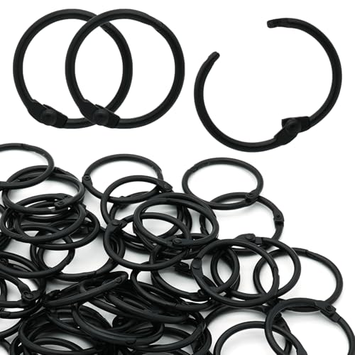 Semrien 50 Pcs 1 Inch Binder Rings, Loose Leaf Binder Book Rings Black Paper Rings, Metal Index Card Rings Binder Clip Rings for Flash Cards, Key Rings, Index Cards (25mm)