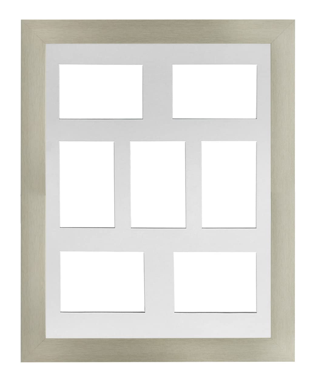 Silver Frame 20x16' Multi Aperture Picture Frame with White Mount to fit (x7) 6x4' Photos with Perspex Sheet - Wall Mountable Landscape or Portrait