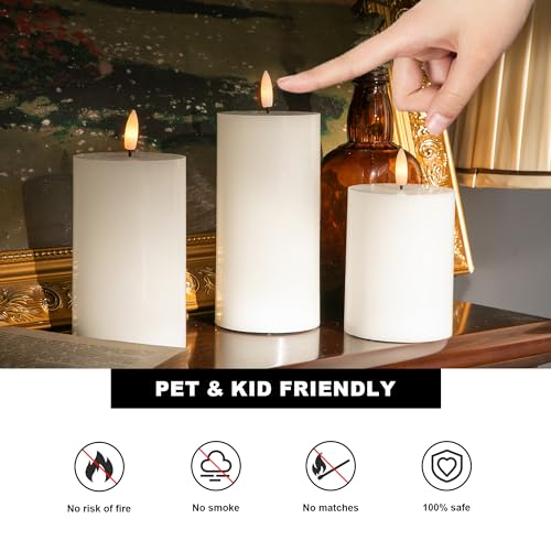 Image of White Flameless Pillar Candles, Battery Operated Wax Candles with Remote, Flat Top Flickering Flameless Candles, LED Candle for Home, Wedding, Party Decor, Set of 3, Φ 3 inch H 4 inch 5 inch 6 inch