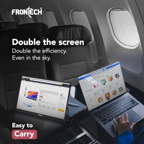 Image of FRONTECH 15.6″ Portable LED Monitor, Full HD IPS Display, 10000mAh Rechargeable Battery, Dual Type-C & Mini HDMI, Built-in Speakers, 180 Stand, Works with Laptop /PS5 /Switch /Phone (MON-0023P)